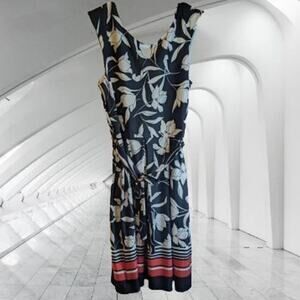 Emma & Michele medium sleeveless blue white polyester blend stretch spring dress